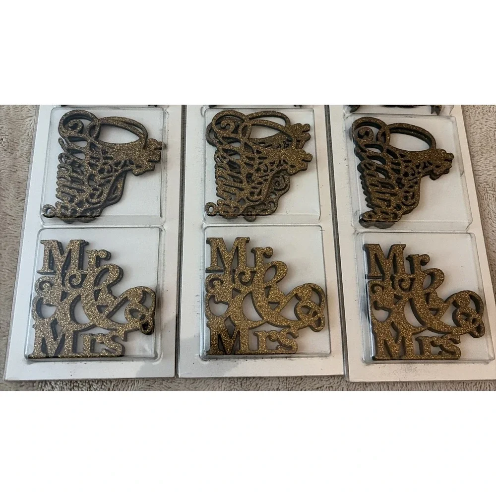 Crafters Square Chipboard Shapes Lot Of 3 Glitter Gold Wedding 2 Theme 18‎ Pcs